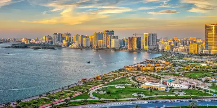Al Majaz Park Sharjah waterfront with Musical Fountain and family picnic area